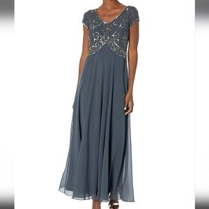 J Kara Formal Dress Women's Cap V-neck Beaded Sequin Gray NWT Size 4